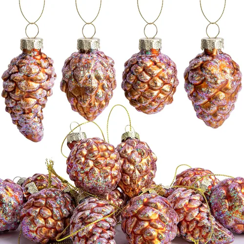 Miniatura 8 de 12 Piezas Adornos de Piña de Vidrio de Navidad - Adornos de Piña de Vidrio Soplado de Navidad - Adornos de Vidrio de Piña Colgantes de Otoño