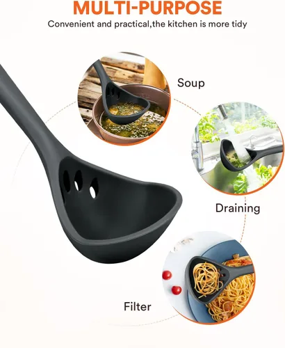 Miniatura 4 de Cuchara grande de silicona para sopa, utensilios de cocina antiadherentes con alta resistencia al calor, sin BPA, herramientas de cocina perfectas