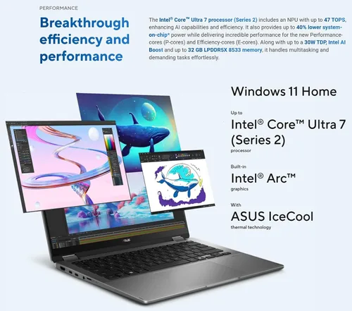 Miniatura 3 de ASUS Vivobook Flip OLED Touch Copilot+ de 14 pulgadas, Intel EVO Core Ultra 7 256V, Wi-Fi 7, bisagra de 360°, Thunderbolt4, Win 11, con mouse