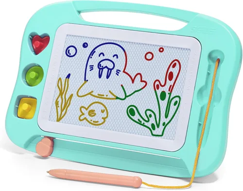 Miniatura 14 de SGILE - Pizarra magnética para dibujar grande, 4 colores, con 4 sellos, para niños pequeños, juguete educativo de aprendizaje, para niños de más