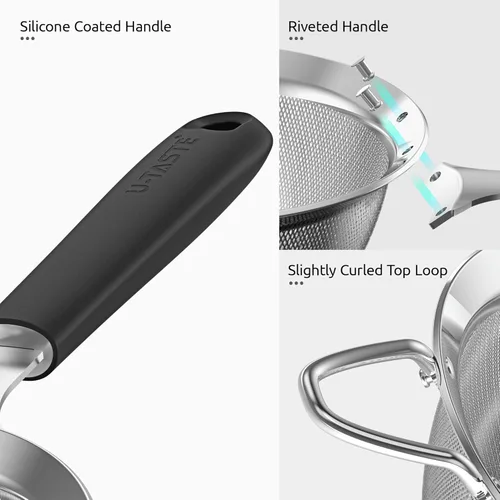 Miniatura 7 de Colador de malla de acero inoxidable 18/8: U-Taste Colador de alimentos de malla fina de cocina de 3.9 pulgadas con mango de silicona resistente (2)