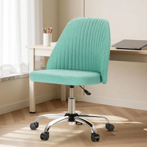 DUMOS Silla de Oficina, Cómoda Silla de Escritorio Rodante de Tocador Giratoria para Tareas con Ruedas, Asiento Ancho sin Brazos Ajustable en Altura