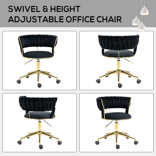 Miniatura 4 de NIOIIKIT Silla de Escritorio de Terciopelo con Respaldo Tejido a Mano, Silla de Tarea Giratoria 360° y Altura Ajustable, Silla de Maquillaje, Sillas
