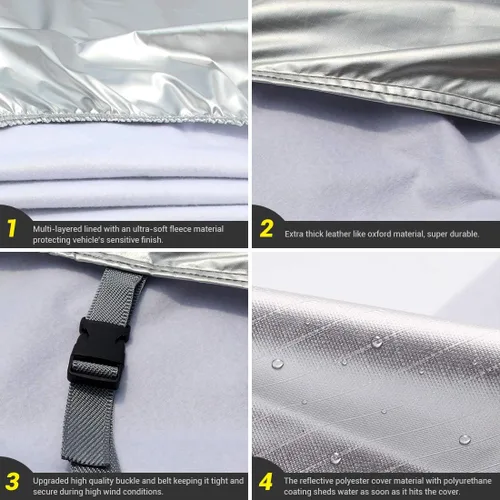 Miniatura 5 de Tecoom Funda resistente de múltiples capas para automóvil, para todo tipo de clima, impermeable, resistente al viento, reflectante, nieve, sol