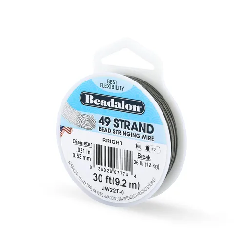 Miniatura 18 de Beadalon Alambre de cuerda de cuentas de acero inoxidable de 49 hebras, 0.024 pulgadas / 0.024 in, oro satinado, 30 pies / 30.2 ft Dorado satinado