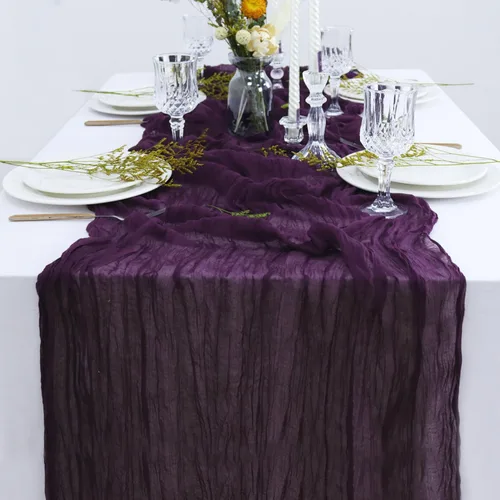 FUHSY Camino de mesa de gasa rústica de 13 pies, color morado oscuro, paños de queso largos y transparentes para boda, ceremonia, recepción,