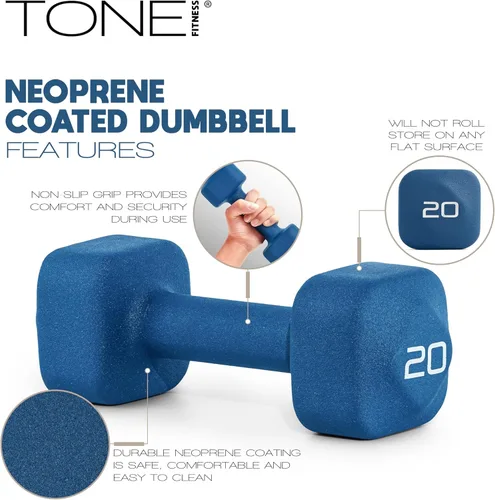 Miniatura 3 de Tone Fitness Pares de Mancuernas de Pesas de Neopreno con Cabeza Cuadrada Antirrodamiento Múltiples Opciones Azul