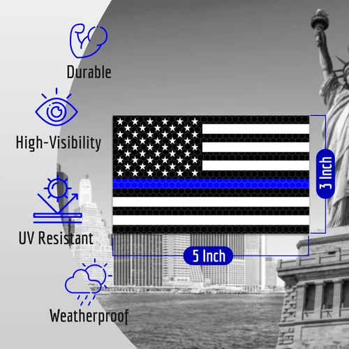 Miniatura 2 de 2 imanes reflectantes de línea azul para automóvil, 5 x 3 pulgadas, imán de bandera estadounidense para camiones, policías policiales, vidas
