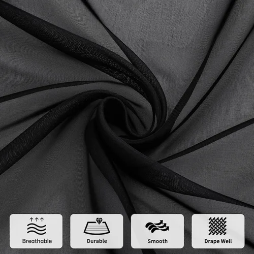 Miniatura 4 de WUBODTI Cortinas transparentes con cenefa con cuentas negras para ventanas, 1 unidad, cenefas de cortina semitransparentes para dormitorio y cocina