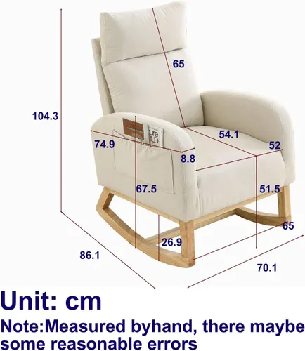 Miniatura 2 de Nursery Rocking Chair Teddy Modern Upholstered Glider Rocker Rocking Accent Chairs with Two Side Pocket ＆ High Backrest Comfy Reading Chair for Beige