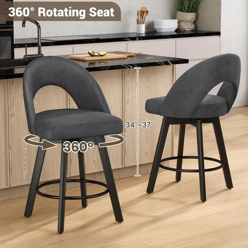 Miniatura 5 de YaFiti Taburetes de bar de altura de mostrador de 24 pulgadas, taburetes de bar giratorios ergonómicos con respaldo curvado con asiento de piel