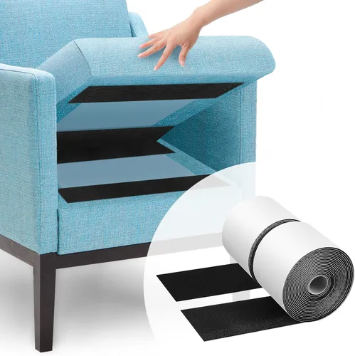 Cinta de gancho y bucle negra resistente de 4.4'' × 16.5 pies, evita que los cojines del sofá se deslicen o se vuelen en exteriores, para colgar