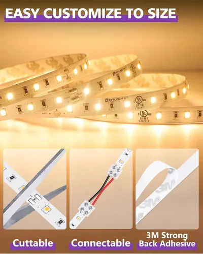 Miniatura 6 de HitLights Tira de luces LED de 24 V, color blanco cálido, 2700 K, cinta cortable de 26.2 pies, PCB de 3 onzas, certificación UL, 1325 lúmenes/m
