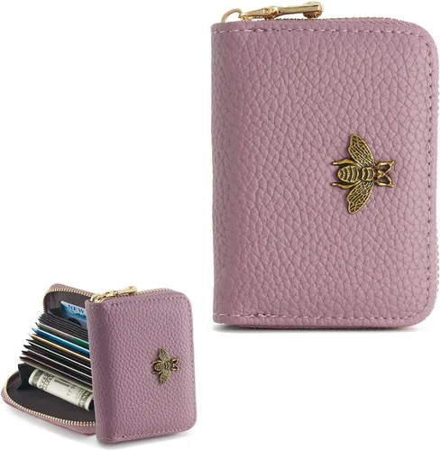 Miniatura 9 de WOZEAH Billetera pequeña para mujeres con bloqueo RFID, cartera para tarjetas de crédito, cartera de acordeón de cuero con cremallera, Negro