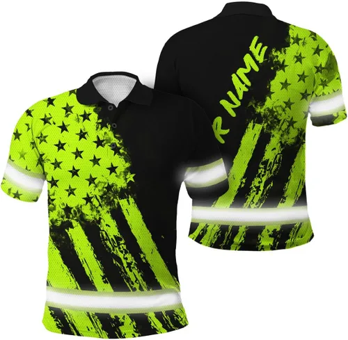 Miniatura 9 de Polo reflectante con bandera de camuflaje de alta visibilidad para hombres y mujeres, polo de seguridad para trabajo, patriótico Polo 03