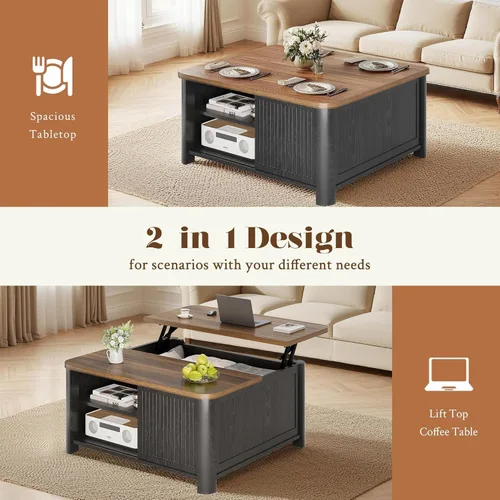 Miniatura 8 de Decofy Mesa auxiliar elevable con almacenamiento de mediados de siglo, modernas mesas de centro cuadradas para sala de estar, gran compartimento
