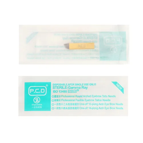 Miniatura 3 de Cuchillas PCD Microblading, 50 piezas PCD 14 pines, cuchillas manuales para cejas, 14 agujas inclinadas para suministros de agujas de maquillaje