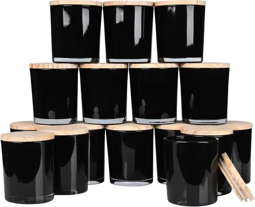 SHOWIN Tarros gruesos para hacer velas, 16 unidades, tarros vacíos de 7 onzas con tapas de madera para hacer velas, contenedor de muestra, interior