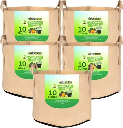 Miniatura 19 de 247Garden Paquete de 2 bolsas de cultivo de 200 galones/macetas de tela de aireación con asas (300 GSM, negro, 24A x 50D)