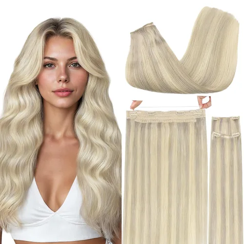 Miniatura 33 de GOO GOO Extensiones de Cabello Humano con Alambre, 18A/613A Rubio Oscuro mezclado con Rubio Decolorado Resaltado 18 pulgadas 95g, Extensiones