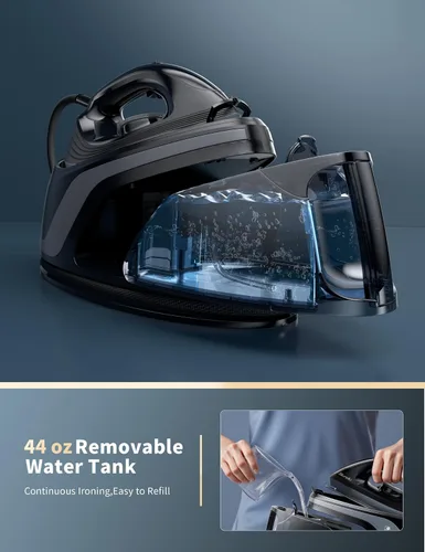 Miniatura 7 de Sundu Plancha profesional de vapor para ropa, plancha de vapor profesional de 1600 W con tanque de 44 onzas, 400 agujeros de microvapor, bomba Negro