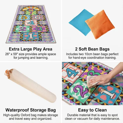 Miniatura 9 de Hopscotch - Alfombra para niños, para dormitorio y sala de juegos, alfombra para aula, 26 x 59 pulgadas, alfombra de juego lavable con respaldo