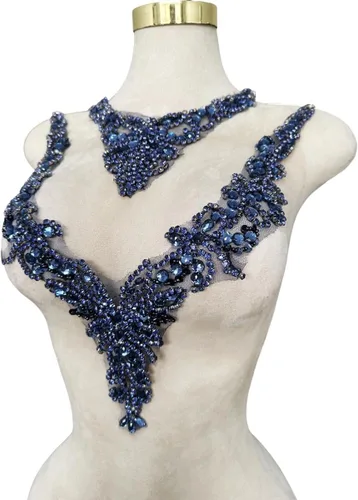 Miniatura 10 de Accesorios de apliques de encaje de diamantes de imitación hechos a mano puros cuentas de costura a mano piedras parches para vestido de novia