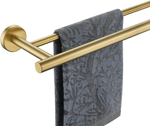 JQK - Barra doble para toallas de baño, oro cepillado de 30 pulgadas, toallero de acero inoxidable 304 de 0.8 mm de espesor para baño, soporte de