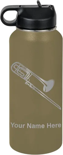 Miniatura 18 de LaserGram Botella de agua personalizada, trombón, acero inoxidable de doble pared aislada al vacío con popote superior, regalo grabado personalizado