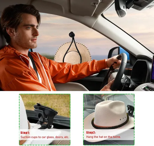 Miniatura 4 de Ziciner - Monturas para sombrero de vaquero para su vehículo, con ventosa, soporte para sombrero para mantener su sombrero firmemente