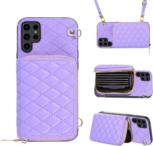 Miniatura 17 de Funda cartera desmontable con correa cruzada para Samsung Galaxy S20 FE 5G 6.5 pulgadas con cremallera, múltiples ranuras para tarjetas, soporte