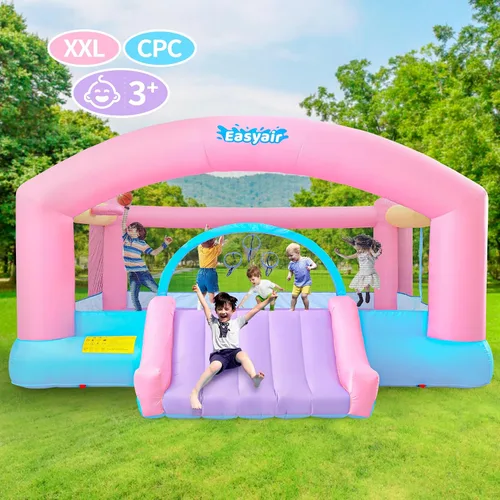 Miniatura 7 de Gran Casa de Rebote para Niños Grandes, Saltador Inflable con Tobogán de 14.8 x 14.5 Pies con Soplador de 650W, Aro de Baloncesto, Juego de Lanzar