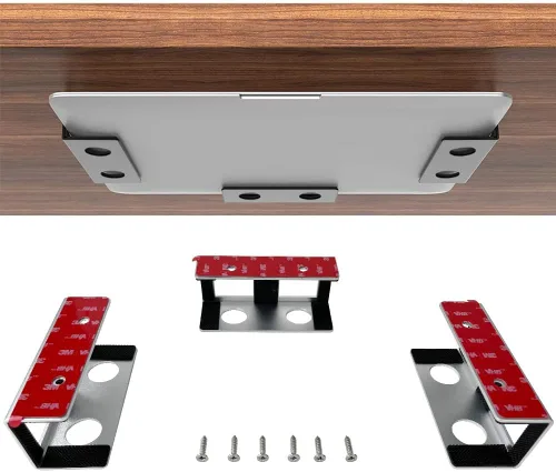 Miniatura 9 de IFCASE Soporte para laptop debajo del escritorio con adhesivo y tornillo, soporte de aluminio duro debajo del escritorio para laptop, Mac mini