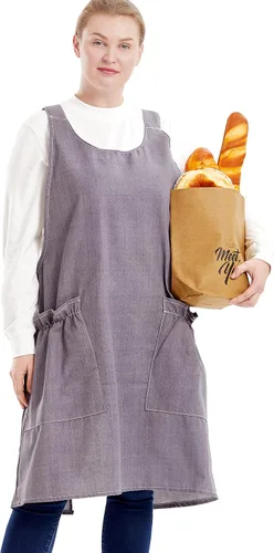 Miniatura 29 de Delantales grandes de talla grande para mujer con bolsillos de algodón y lino para hornear cocina