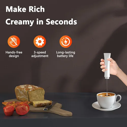 Miniatura 2 de Varita espumadora de leche de mano para café, mezclador de bebidas recargable de 2000 mAh con soporte, batidor de espuma eléctrica fría, 3