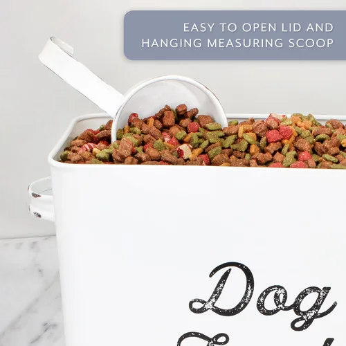 Miniatura 7 de AuldHome - Recipiente rústico de comida para perros; contenedor de almacenamiento blanco estilo granja para perros pequeños