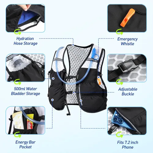 Miniatura 4 de AGPTEK Chaleco de hidratación para correr con bolsa de agua de 2 L para hombres y mujeres, chaleco ligero y ajustable para correr, caminar