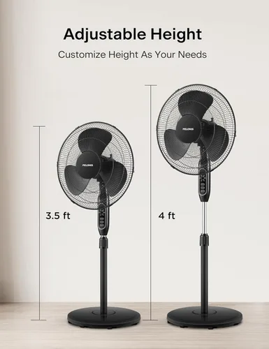 Miniatura 7 de PELONIS Ventilador de pedestal de 16 pulgadas para dormitorio, control remoto, ventilador de pie con temporizador de 7 horas, oscilación de 90°, 3