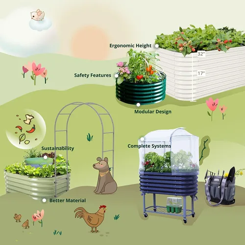 Miniatura 5 de Vego garden Jardinera elevada en cascada de metal galvanizado para verduras, hierbas y flores, verde británico