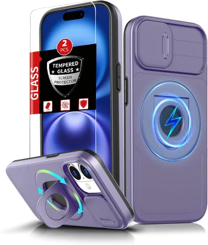 Miniatura 74 de Funda magnética para iPhone 11 Pro compatible con carga inalámbrica MagSafe, con 2 protectores de pantalla, anillo kickstand de 360° integrado +