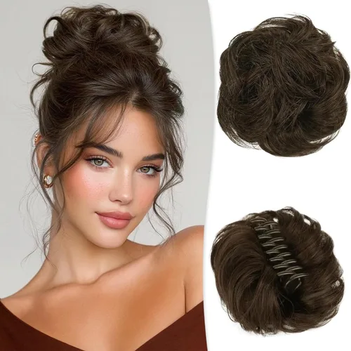 RUWISS Pinza de Garra Moño Desordenado Postizo de Cabello Humano Real Moños Ondulados Rizados Chignon Extensiones de Moño Peinado Recogido