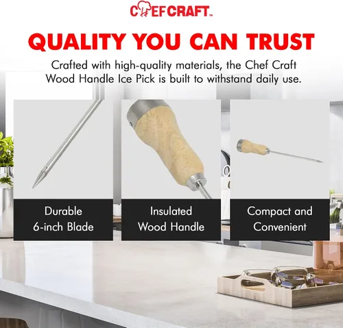 Miniatura 5 de Chef Craft - Seleccione palillo de hielo con mango de madera, herramienta de rotura de hielo de acero chapado con mango de madera, hoja de 10