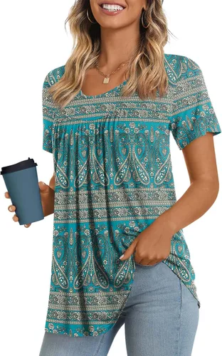 LONGYUAN - Camisetas tipo túnica para mujer, de manga corta, para verano, casual, cómodas, tallas S a 4XL