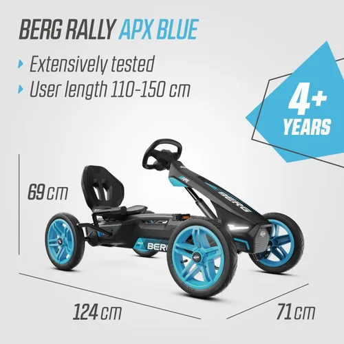 Miniatura 3 de BERG Pedal Kart Rally APX Azul Vehículo para Niños, Kart de Pedal con Asiento Ajustable, con Freno de Libre Accionamiento, Juguetes para Niños
