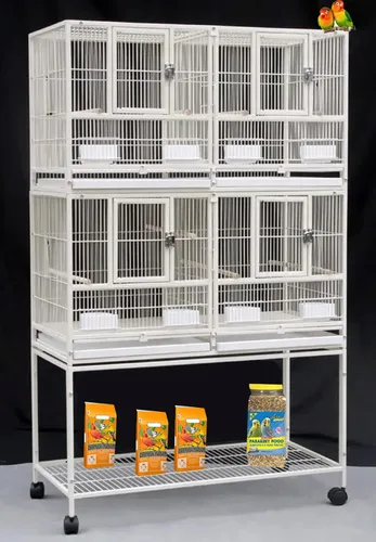 Miniatura 12 de Jaula Doble Apilable con Centro Dividido, Puertas de Caja de Anidación Lateral para Criador de Aves de Vuelo, Jaula Doble Rodante para Aviarios