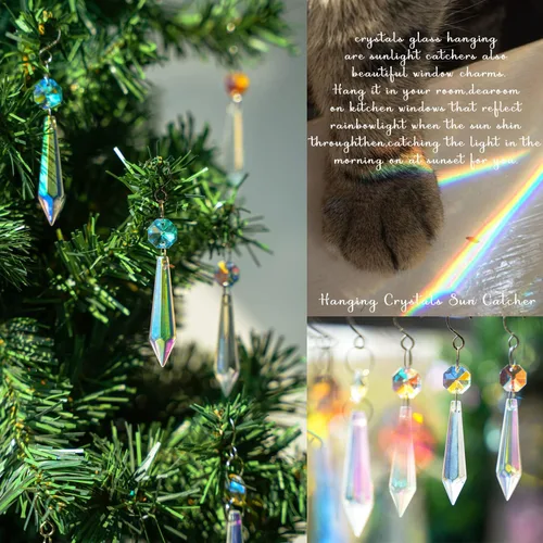 Miniatura 4 de 25 piezas de 55 mm de cristales de colores para candelabros con ganchos, guirnalda de cristal atrapasoles con cuentas de cristal octogonales