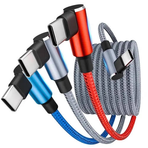 Miniatura 14 de Cable USB A/C a USB C en ángulo recto, cable de carga trenzado tipo C de 90 grados, cable de carga USB C 4 en 2, cable de carga universal