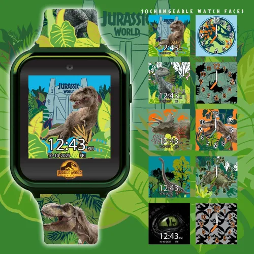 Miniatura 3 de Jurassic World - Reloj inteligente para niños, 10 caras de reloj, 3 fondos de pantalla, juegos interactivos, alarma, cámara, grabadora de voz