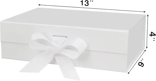 Miniatura 2 de DaiUni Caja de regalo grande de 13"X9"X4" blanca magnética con tapa y cinta para regalos Blanco