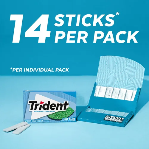 Miniatura 4 de Goma de mascar Trident Mint Bliss sin azúcar, 12 paquetes de 14 piezas (168 piezas en total)